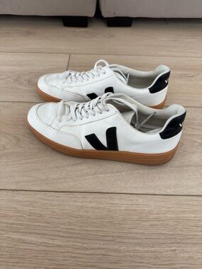 Veja White Leather Sneakers with Black V and Gum Sole